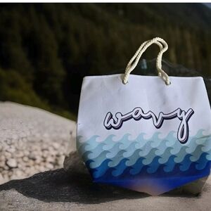 Wavy Blue and White Tote Bag Canvas With Rope Handles
